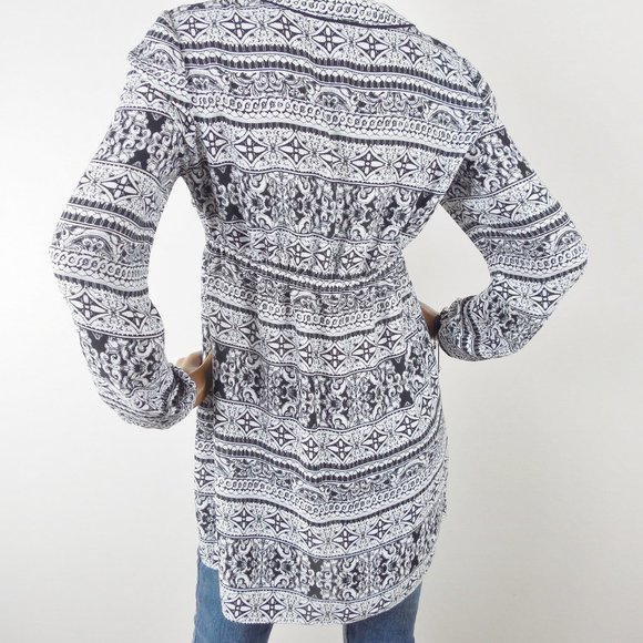 WHITE HOUSE BLACK MARKKET Top M Casual Print Tunic Shirt Drawstring Tie Blouse - Picture 8 of 12